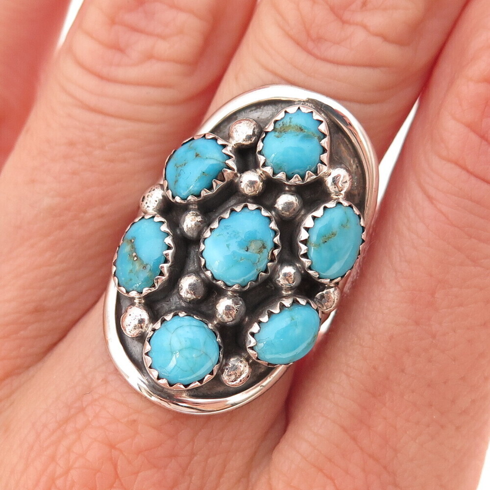 Les Hill Navajo Old Pawn Sterling Silver Vintage Turquoise Tribal Ring Size 9